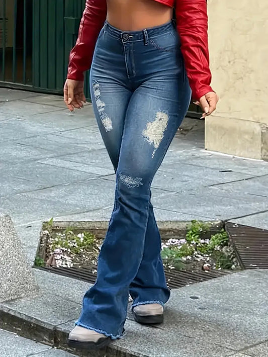 Distressed High Waist Bell Bottom Jeans