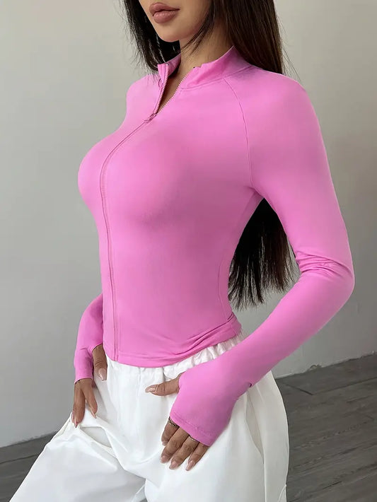 Chic Sleek Zip Up Long Sleeve Top