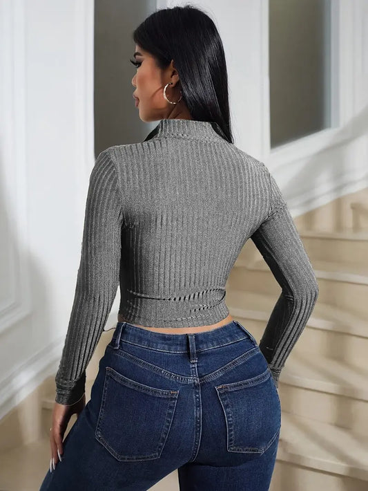 Sleek Knit Cropped Long Sleeve Top