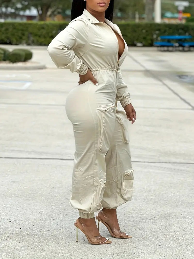 Zip-up Cargo Jumpsuit