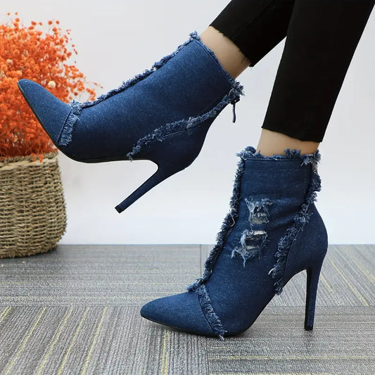 Chic Distressed Denim Ankle Boots