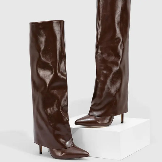 Cocoa Luxe Knee High Leather Folded Boots