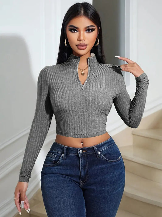 Sleek Knit Cropped Long Sleeve Top