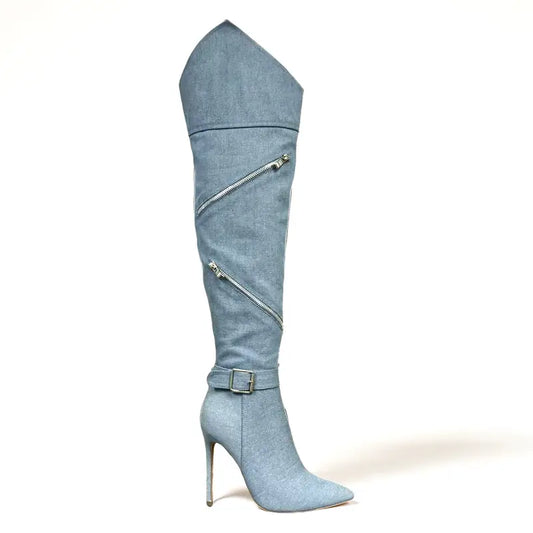 Luxe Knee High Denim Boots