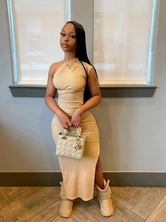 Elegant Off Shoulder Split Hem Dress