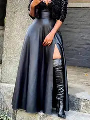 Chic Leather Split Skirt