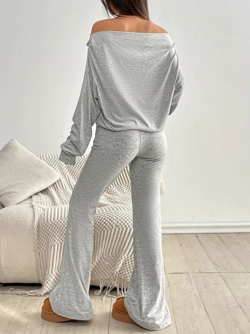 Sleek Casual Grey Long Sleeve Set