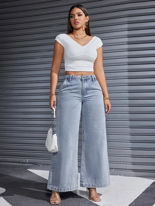 Casual Chic Light Wash Wide Leg Denim Jeans