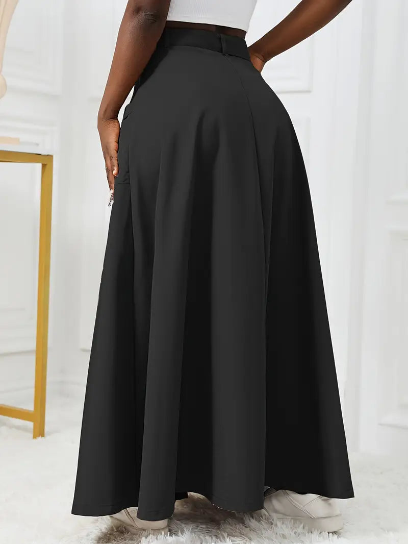 Long Chic Zip Flowy Cargo Skirt