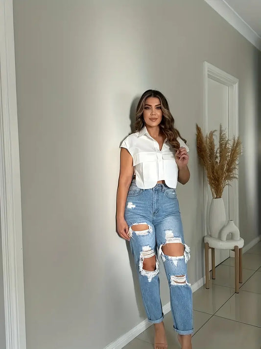 Sleek Distressed Denim Jeans