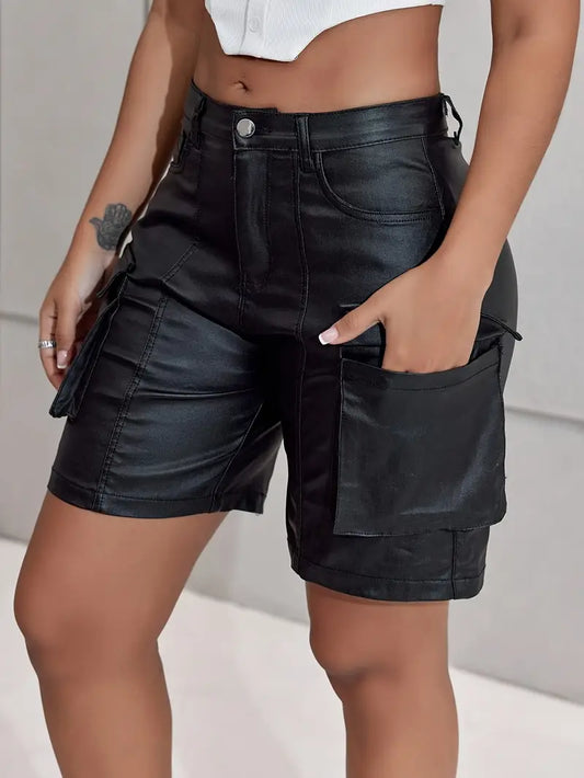 High Fashion Leather Cargo Shorts