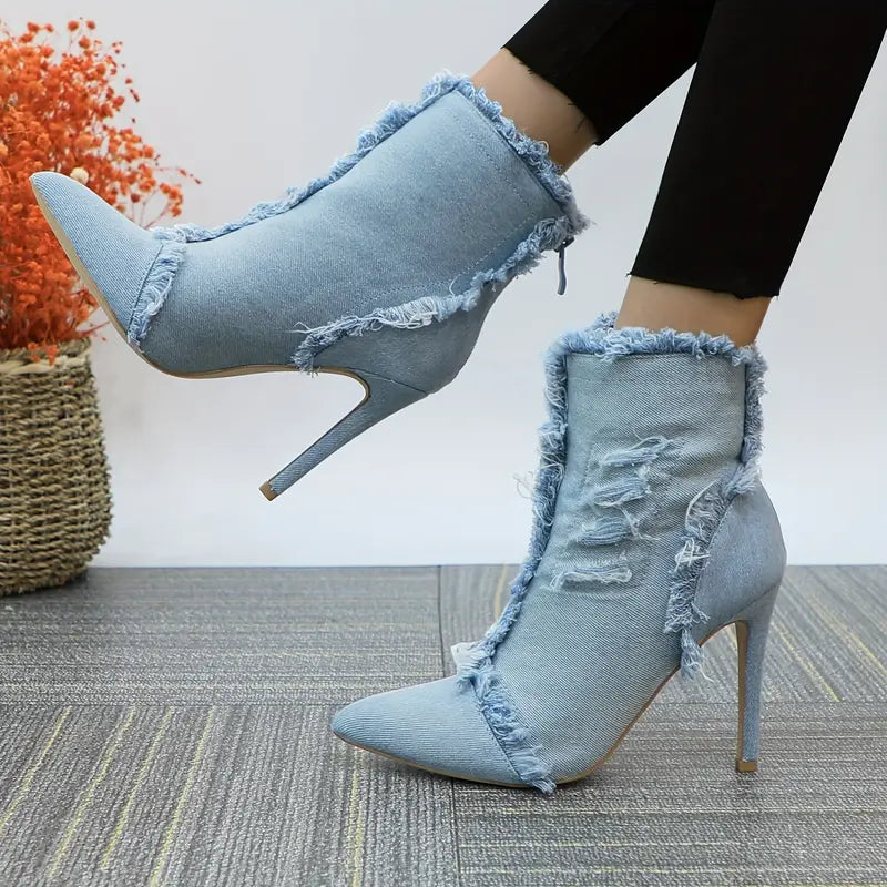 Chic Distressed Denim Ankle Boots