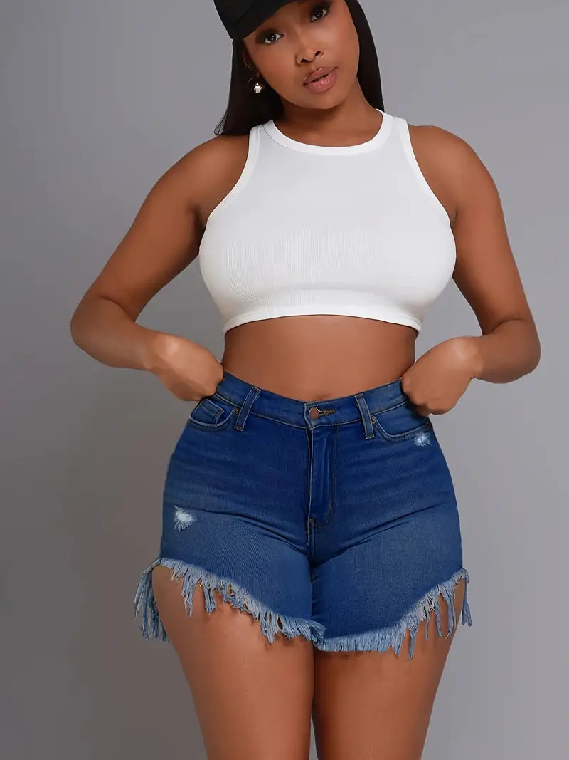 Raw Hem Distressed Denim Shorts
