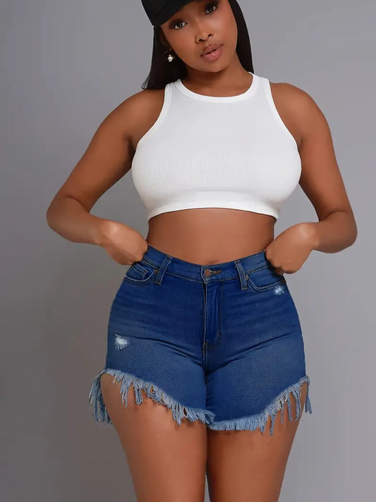 Raw Hem Distressed Denim Shorts