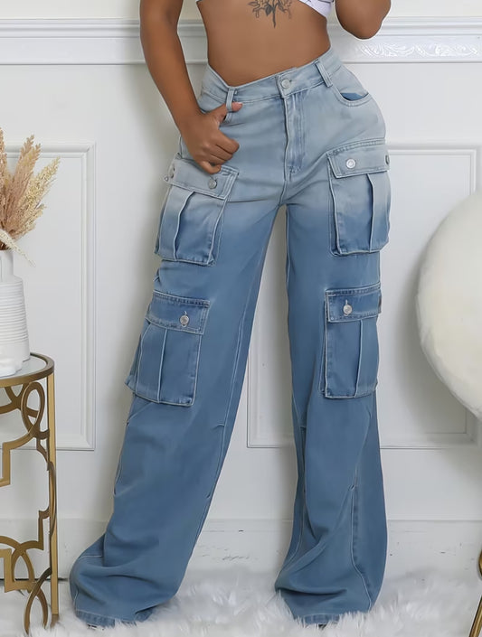 Wide leg Street Chic Ombré Denim Cargo Jeans