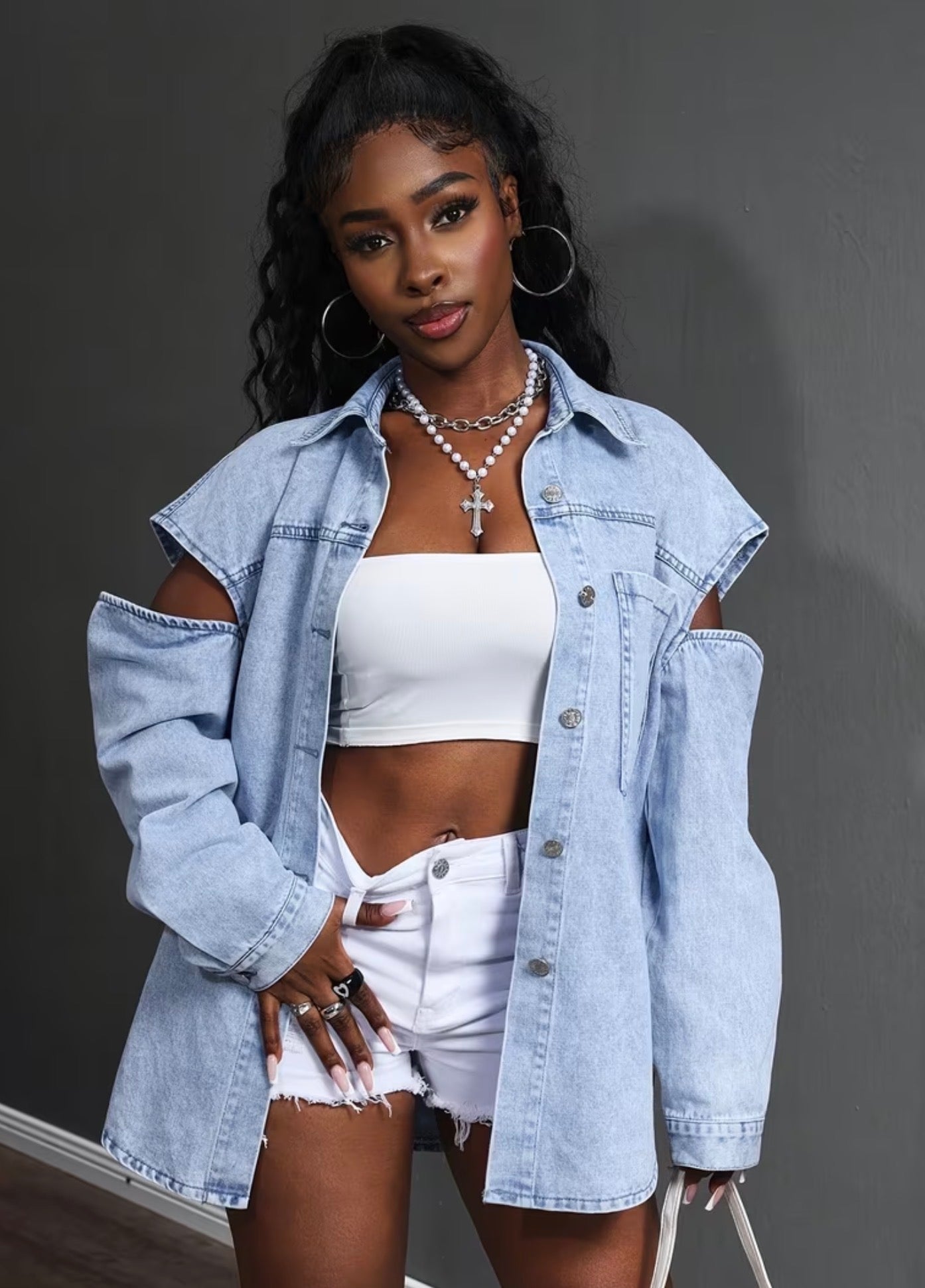 Edgy Sleeve-cut Denim Jacket