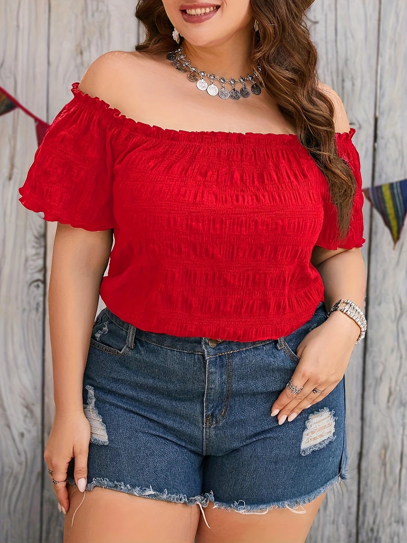 Elegant Textured Strapless Summer Top