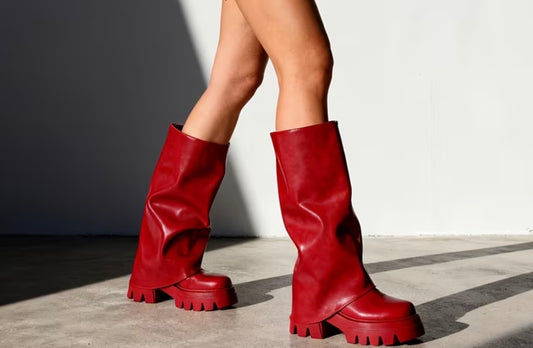 Luxe Stacked Leather Knee High Boots