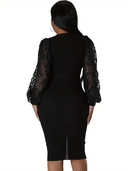 Classically Chic Black Dress with Lace Sleeves