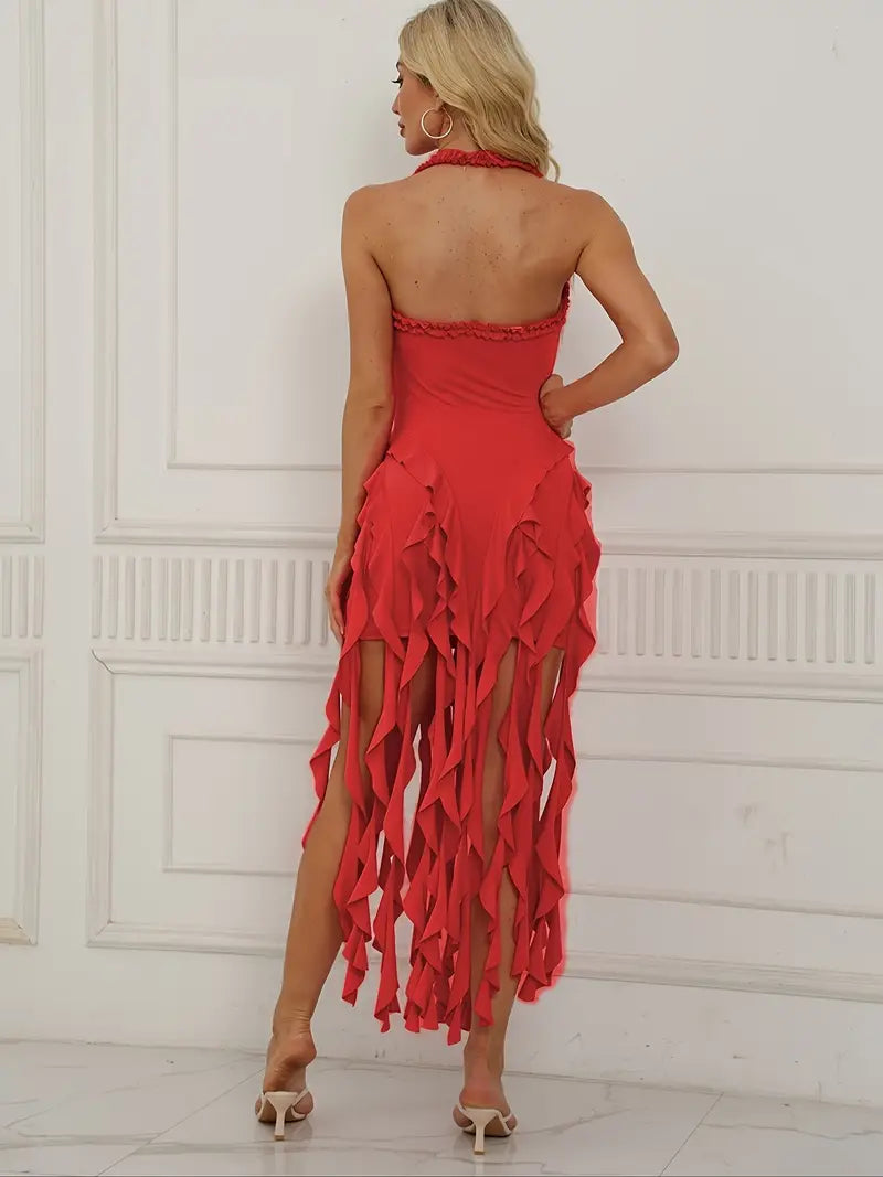 Ruffle Edge Tassel Midi Dress