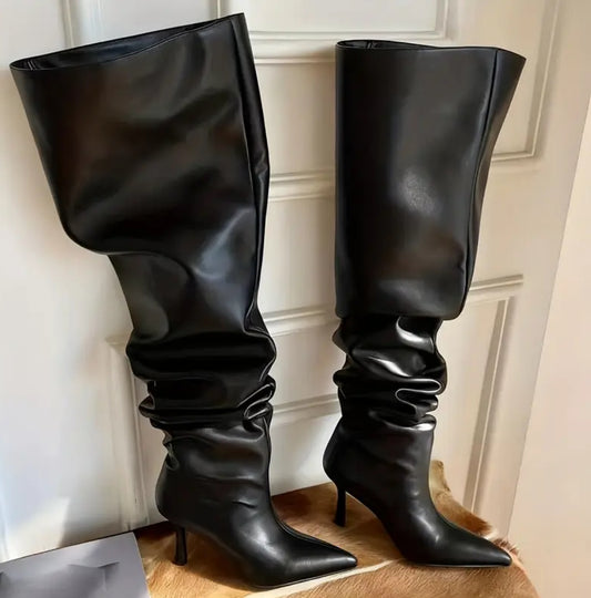 High Fashion Ruched Leather Boots