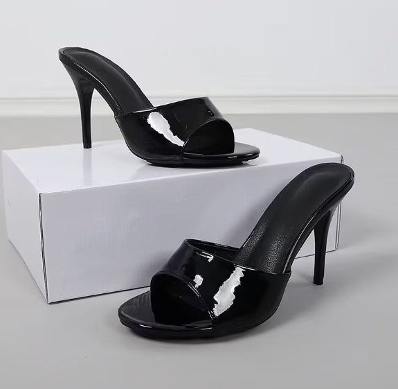 Sleek High Gloss Chic Open-toe High-Heels