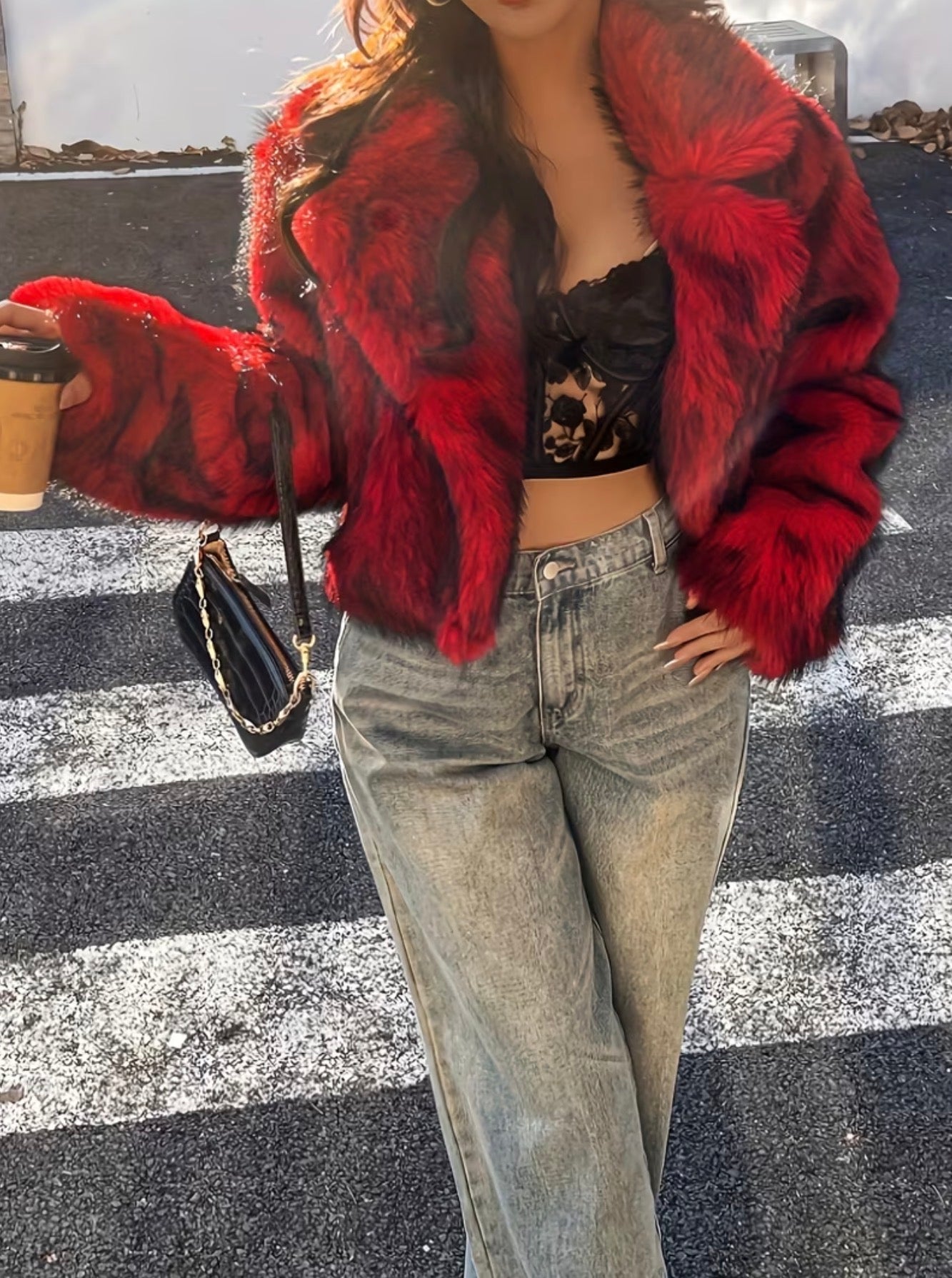 Sleek & Sexy Chic Red Ombré Fur Jacket