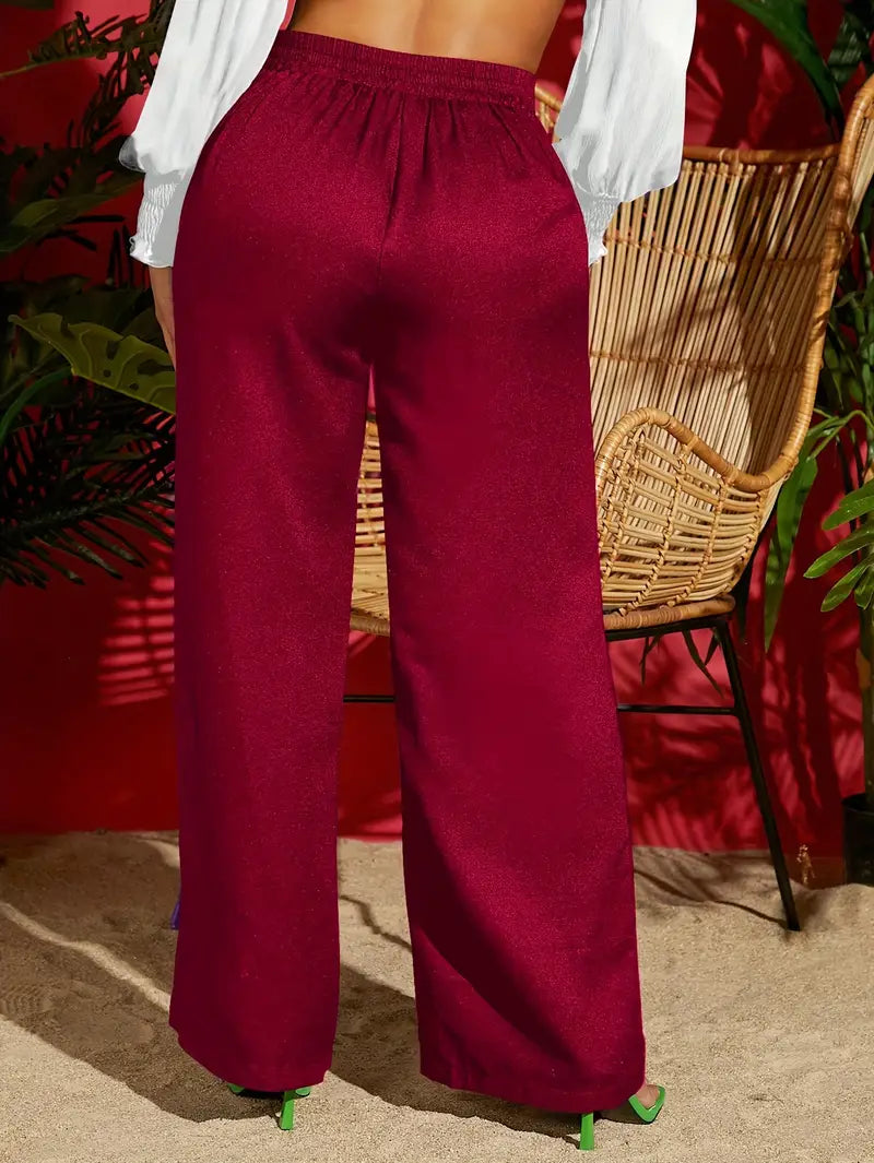 Chic Casual Satin Wideleg Tied Pants