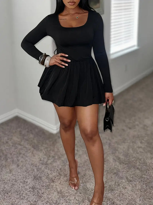 Classic Noir Chic Ruched Mini Dress
