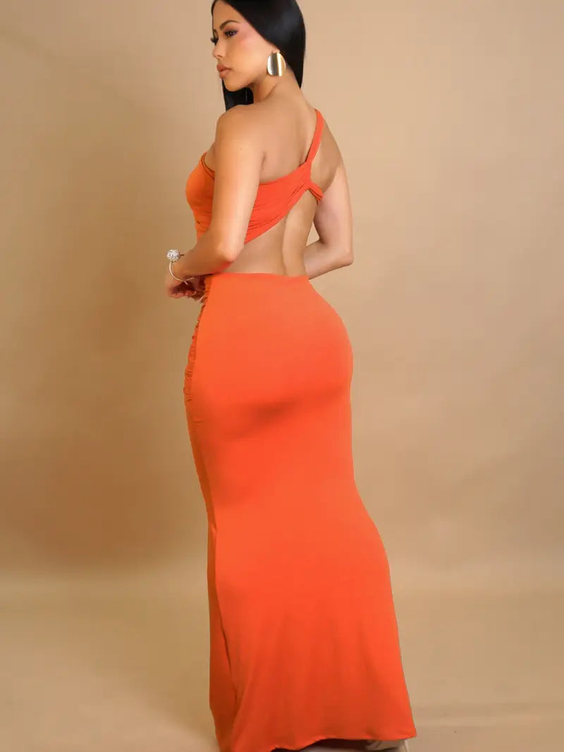 Priceless Sexy Elegant One Shoulder Split Maxi Back Cut Dress