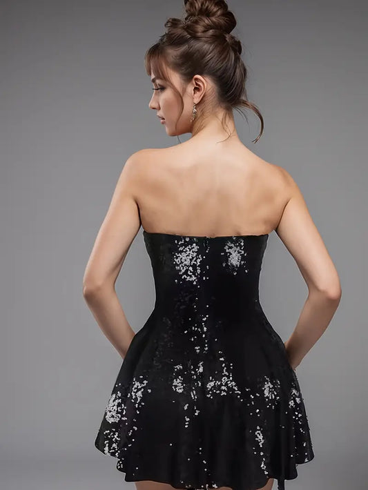 Chic Strapless Sequined Bubble Dress