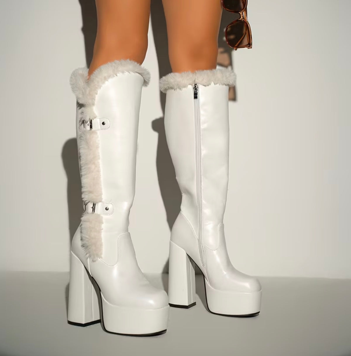 Chic Leather Plush Platform Boots