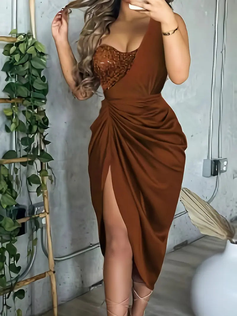 Elegant Formal Sequin Split Gown