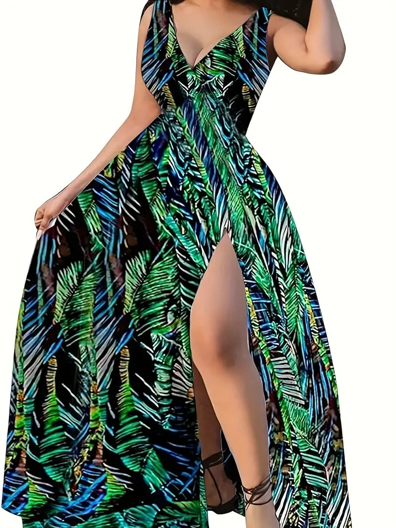 Tropical Split Maxi Dress