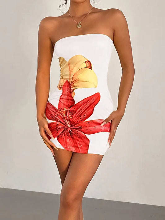 Island Flower Chic Strapless Midi Dress