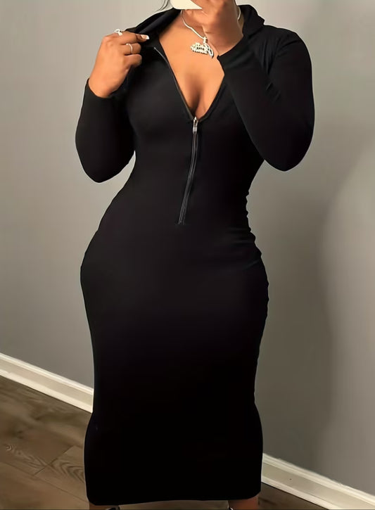 Sleek Hooded Long Sleeve Dress