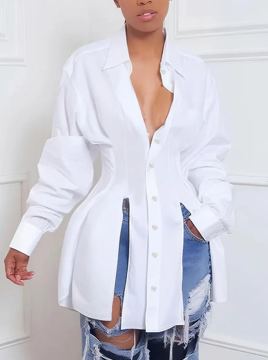 High Fashion Business Casual Button Down Top