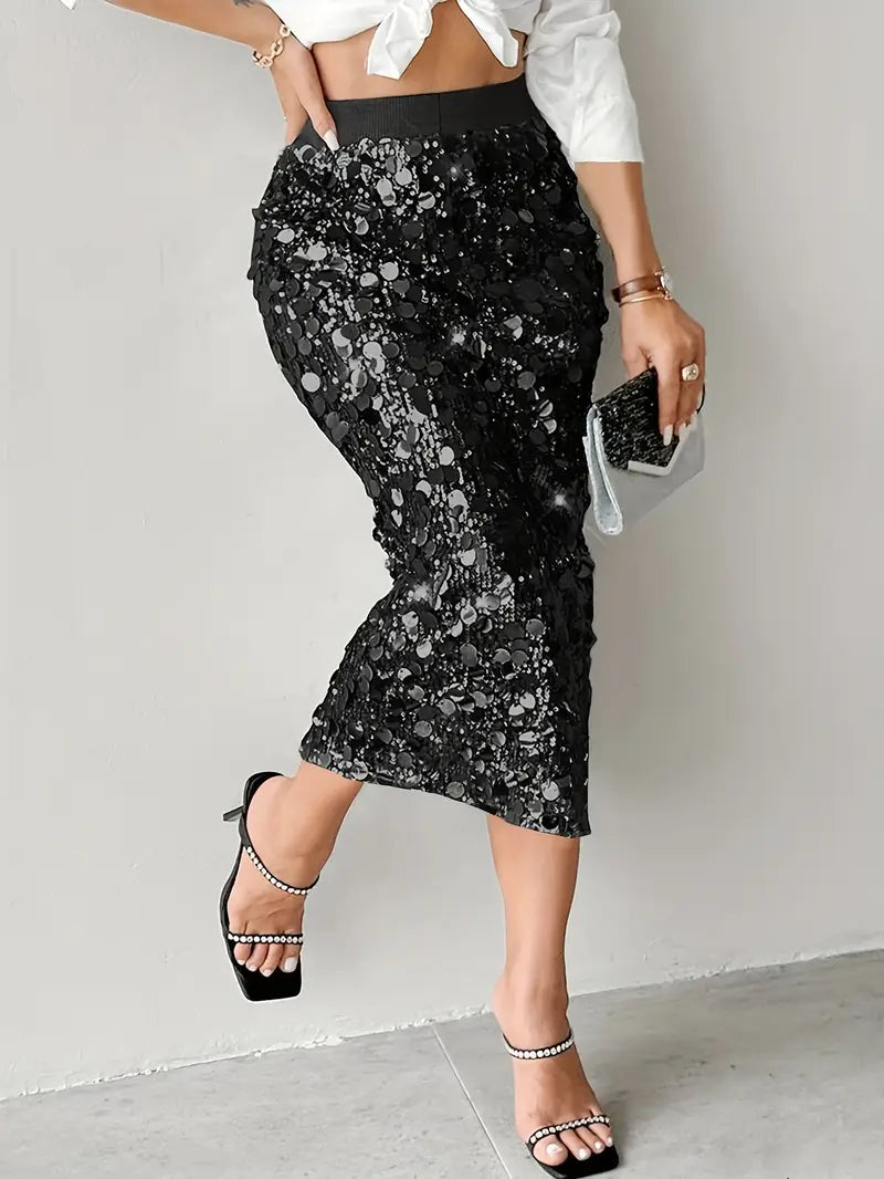 Sequinned Chic High Waist Maxi Skirt