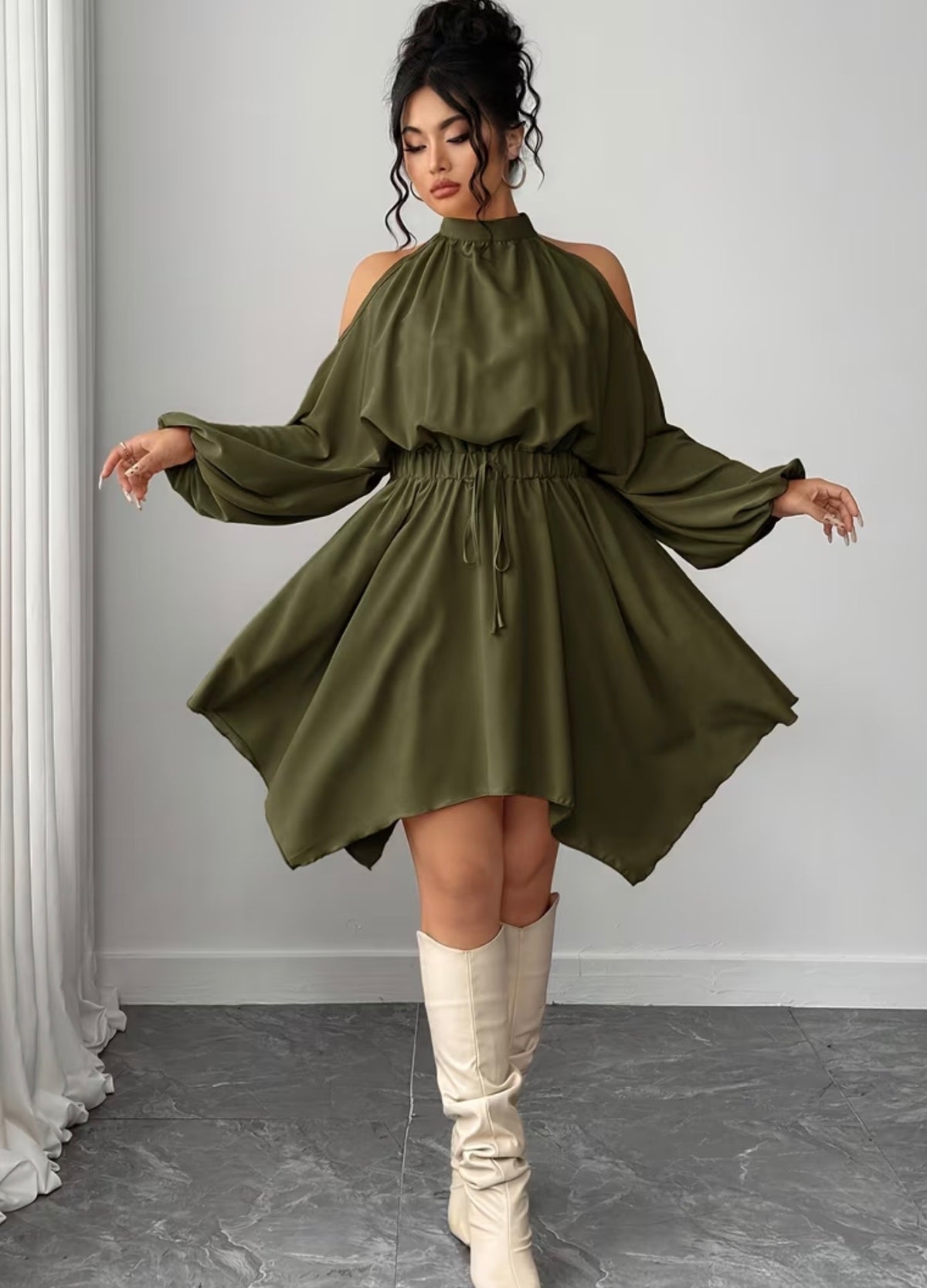 Luxe Sleek Asym Cut out Elegant Dress (Curve)