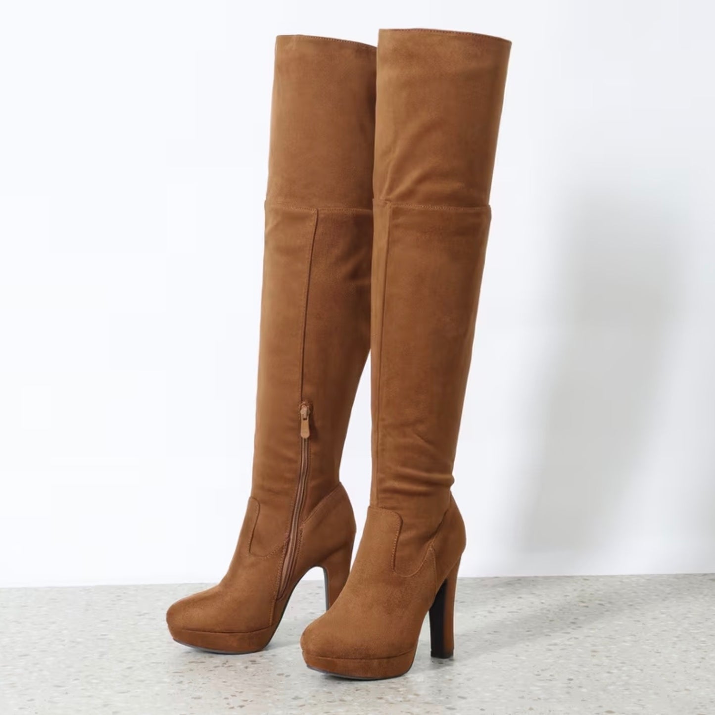 Chic Knee High Velour Boots