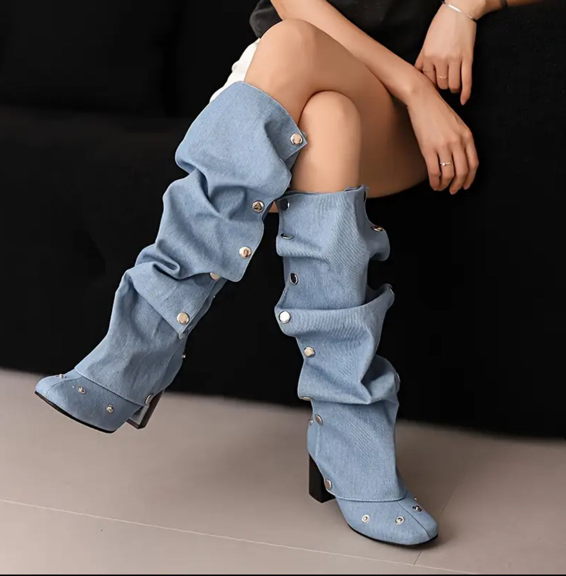 Luxe Block Heel Snap Knee High Boots