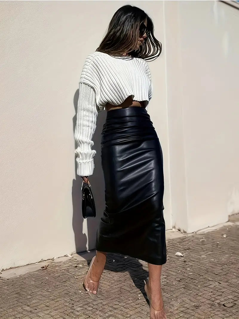 Leather Split Maxi Skirt