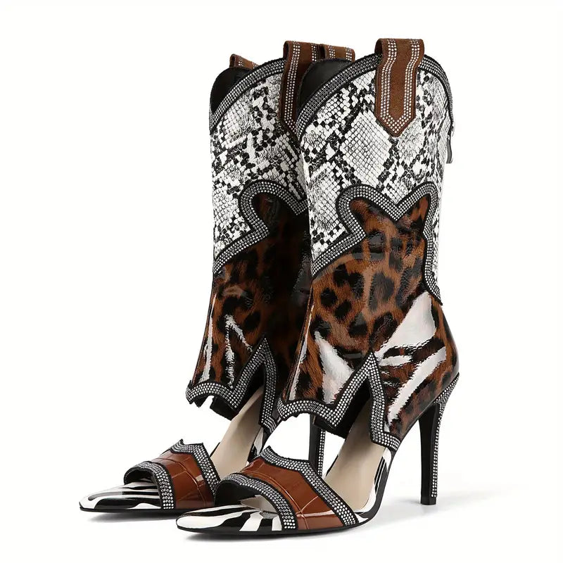 Sexy High Fashion Cowboy Open Toe Heels