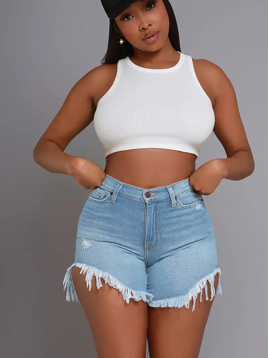 Raw Hem Distressed Denim Shorts