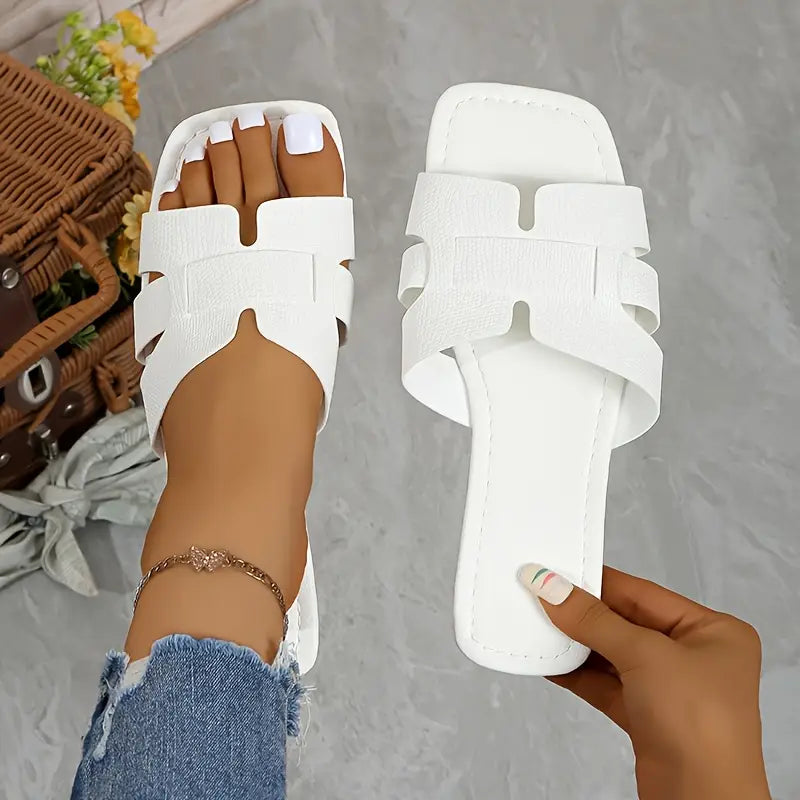 Chic Solid Color Open Toe Flats