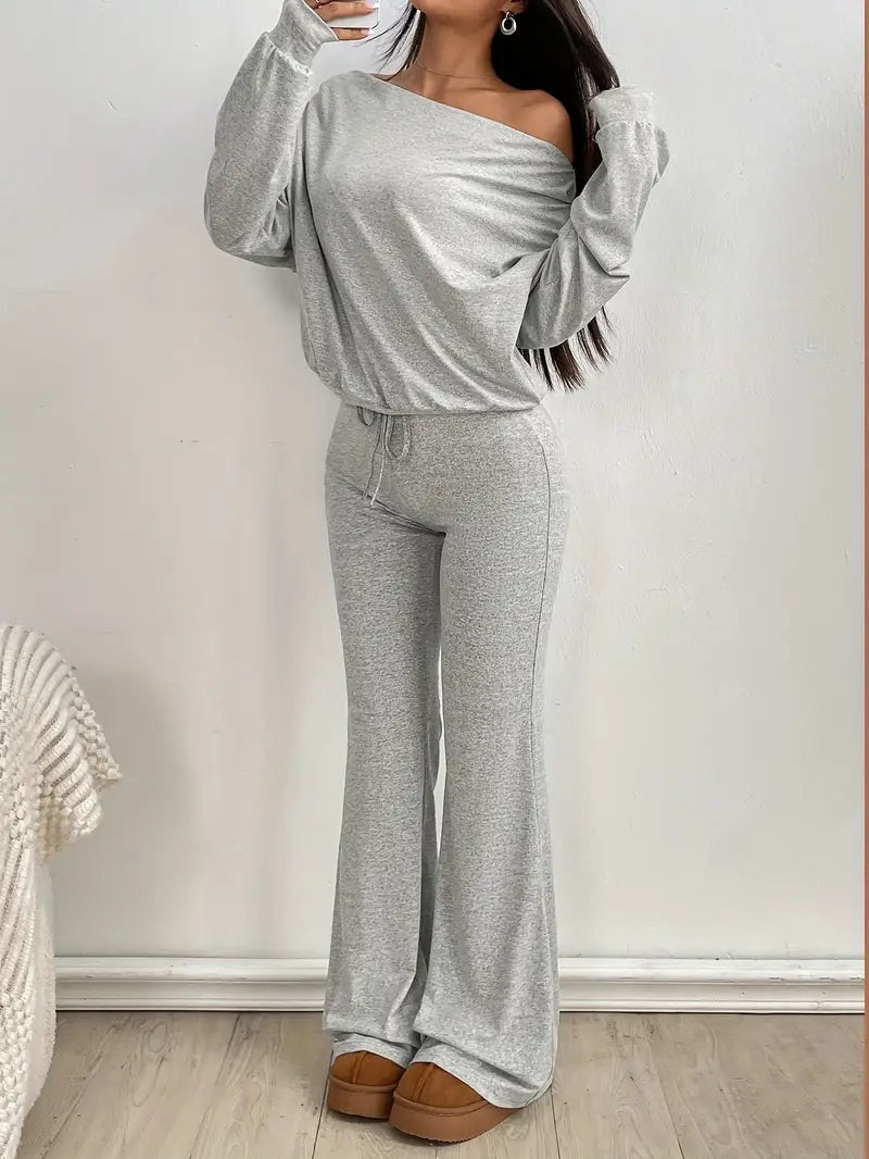 Sleek Casual Grey Long Sleeve Set