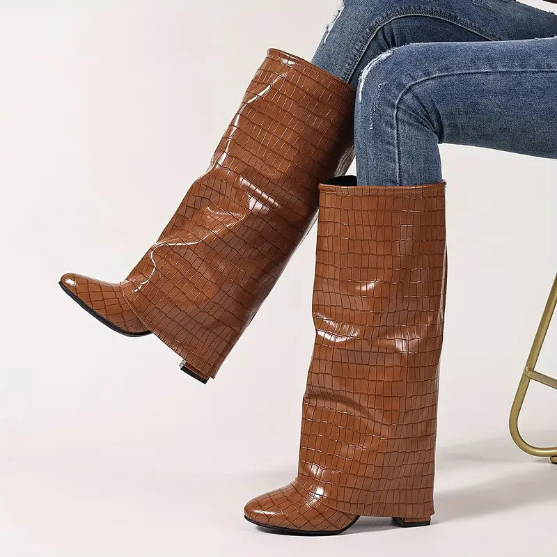 Crocodile Knee High Boots