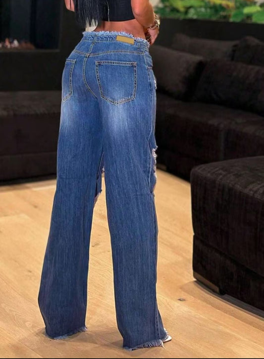 Raw & Edgy High Waisted Loose Distressed Denim Jeans