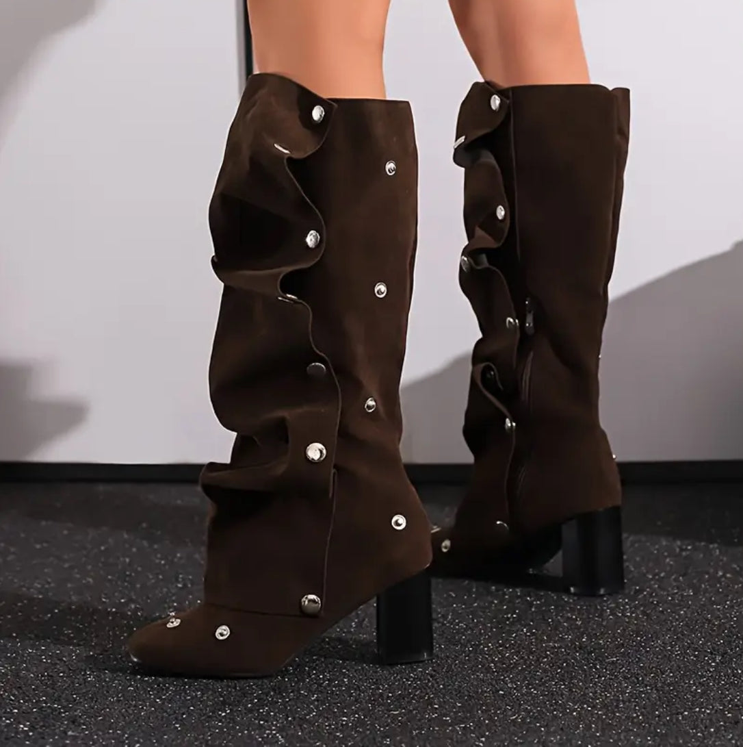 Luxe Block Heel Snap Knee High Boots