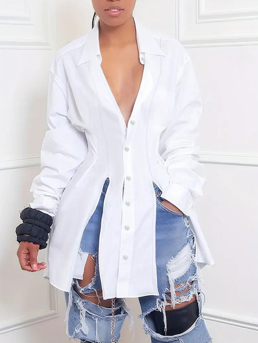 High Fashion Business Casual Button Down Top